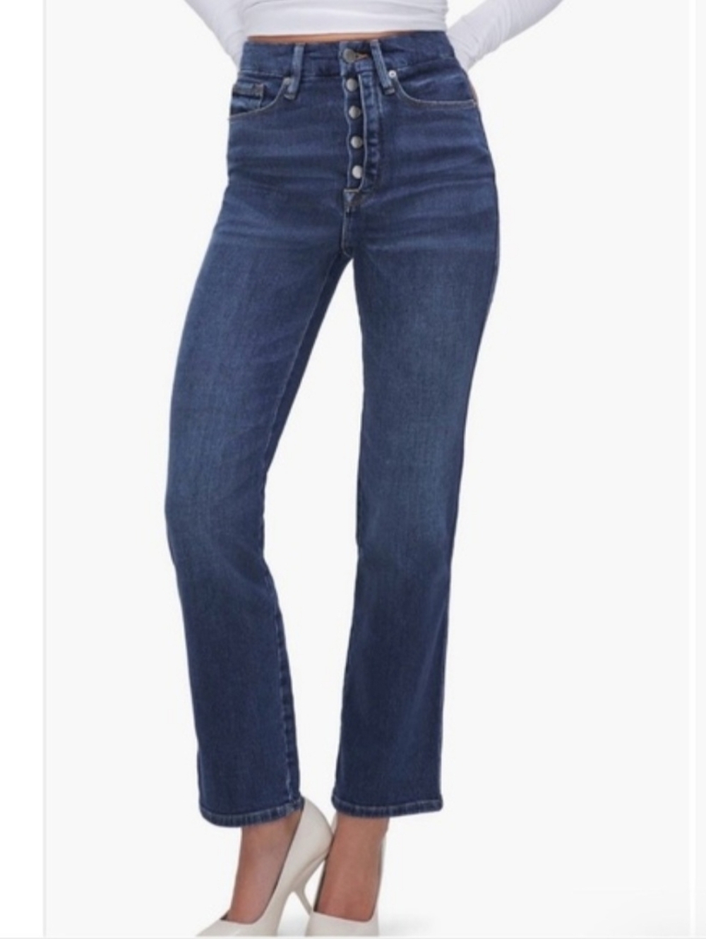 NEW Good American Good Curve Exposed Button High Waist Straight Leg Jeans 8/29